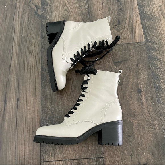 Steve Madden Shoes - Steve Madden White Lace Up Heeled Combat Boots